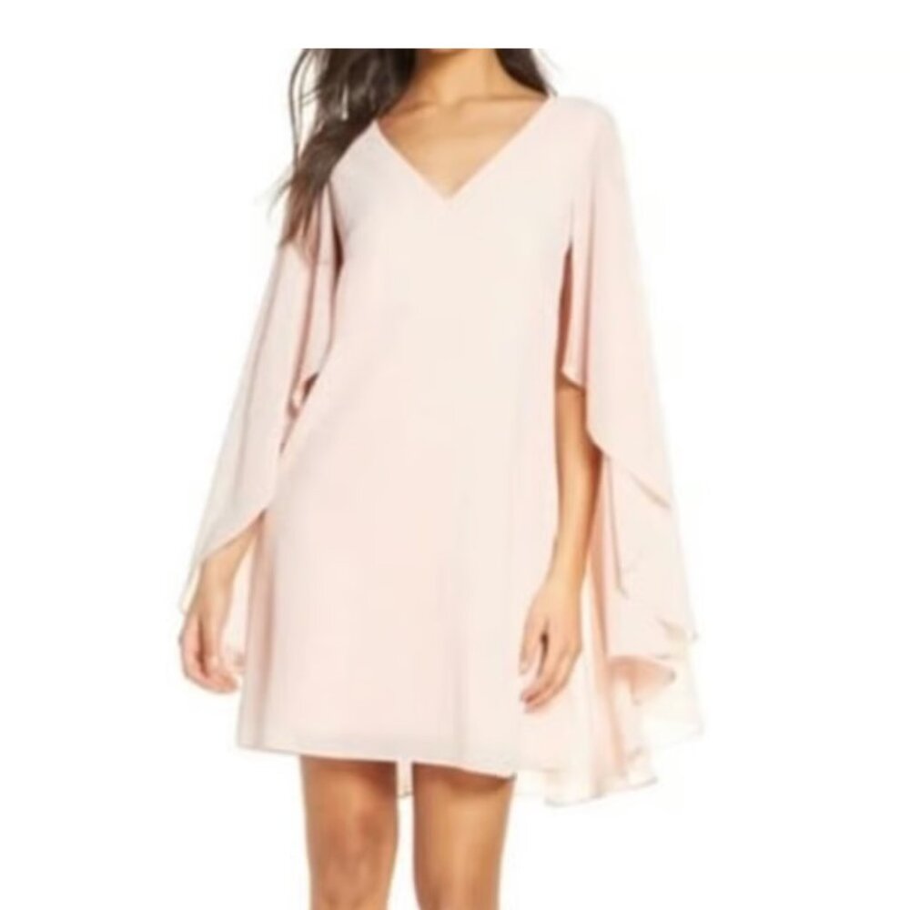 Chiffon Open Back Light Pink Shein Summer Party Dress with Cape Sleeve Size S